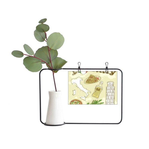 意大利地标比萨斜塔国旗图案金属相框陶瓷花瓶装饰