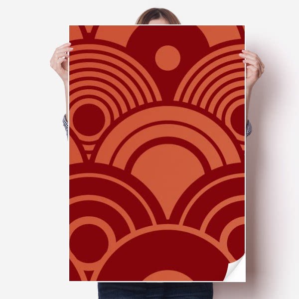 水波花纹中国风日本风格亚洲海报贴纸80x55cm墙贴纸卧室家居装饰