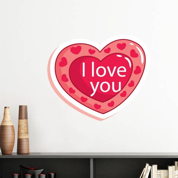 情人节粉色我爱你双层爱心墙贴壁纸房间贴花