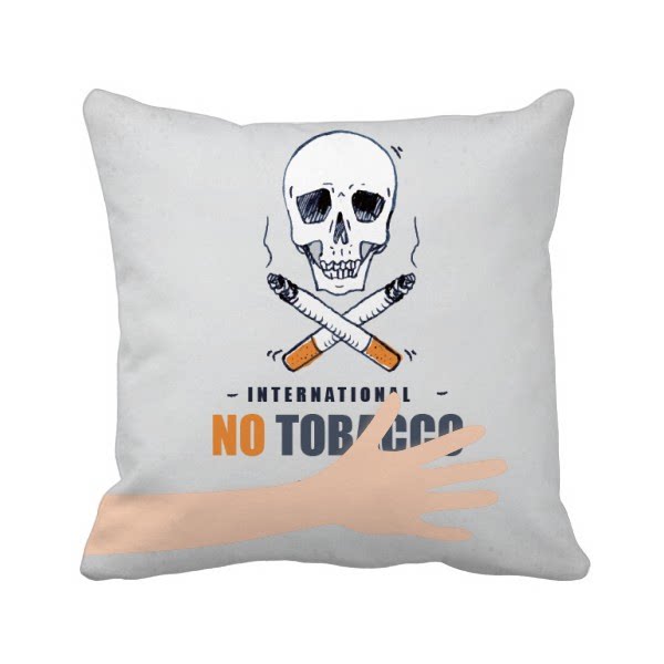标志骷髅世界无烟日手方形抱枕靠枕沙发靠垫双面含芯礼物