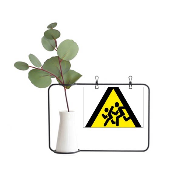 禁止追逐三角形警告标志金属相框陶瓷花瓶装饰