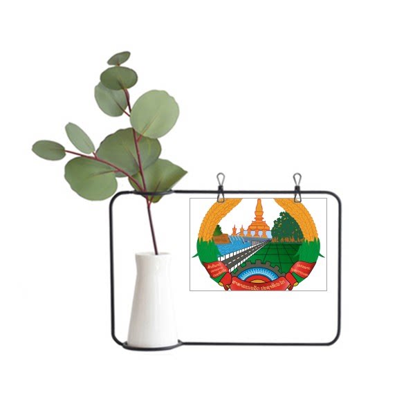 老挝亚洲国徽金属相框陶瓷花瓶装饰