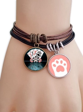 筹码撲克赌博用具插画黑棕手链对饰品猫咪礼物礼品