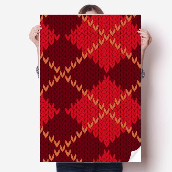 红色棕色褐色交叉菱形海报贴纸80x55cm墙贴纸卧室家居装饰