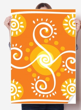 橙色卷墨西哥图腾手绘海报贴纸80x55cm墙贴纸卧室家居装饰