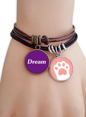 梦想Dream英文名言励志词黑棕手链对饰品猫咪礼物礼品