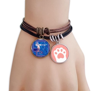 手绘射手座墨西哥版画黑棕手链对饰品猫咪礼物礼品