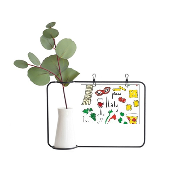 意大利民俗地标比萨斜塔国旗披萨饮食插画金属相框陶瓷花瓶装饰