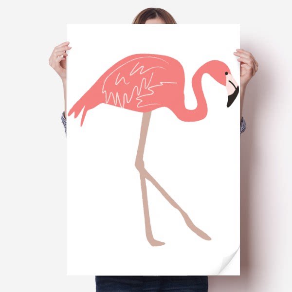 行走火烈鸟图案海报贴纸80x55cm墙贴纸卧室家居装饰