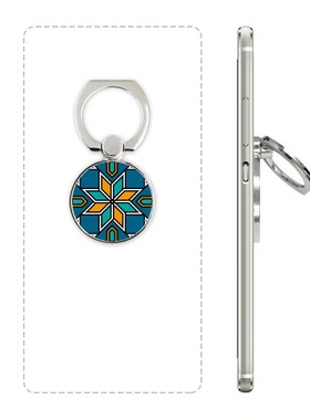 蓝橙色摩洛哥抽象花朵手机支架指环多功能黏贴懒人桌面支撑礼品