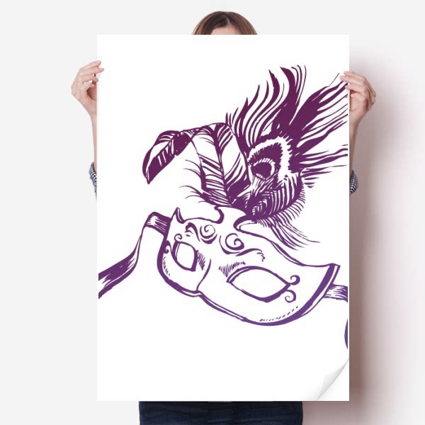 水彩面具威尼斯狂欢节快乐海报贴纸80x55cm墙贴纸卧室家居装饰