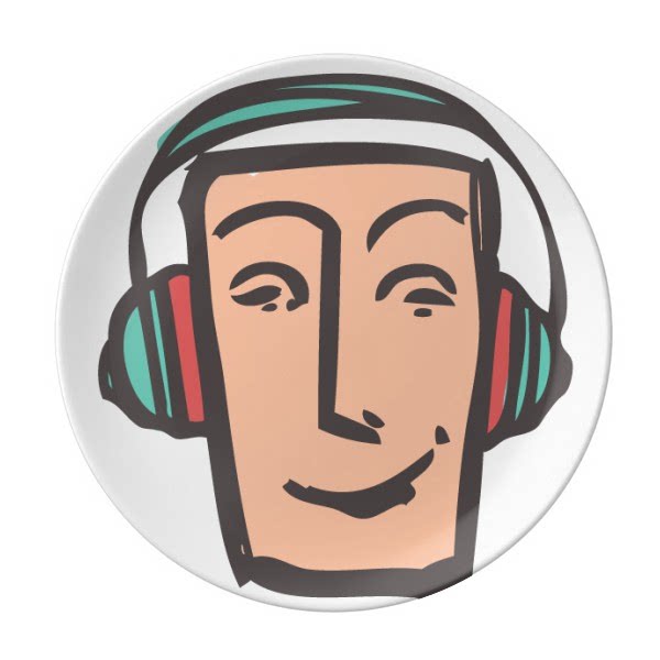 耳机抽象人脸聊天素描表情包陶瓷餐盘子8寸月光盘餐具家居礼物