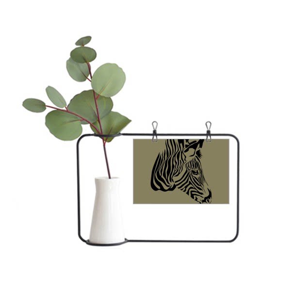 斑马头像特写棕色黑白金属相框陶瓷花瓶装饰