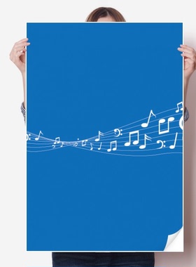 蓝色交织五线谱音乐海报贴纸80x55cm墙贴纸卧室家居装饰