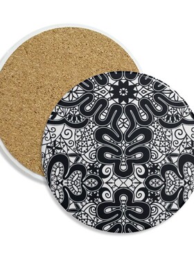 欧洲黑色花纹洛可可风格圆形杯垫水杯隔热垫2片装礼品礼物