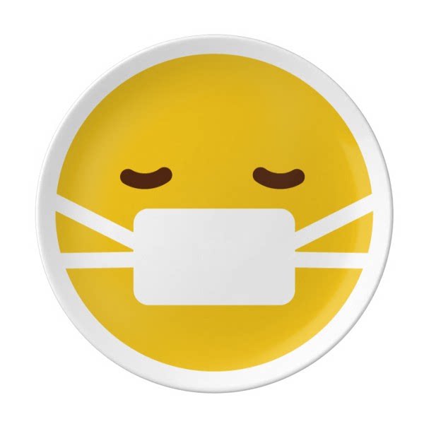 生病口罩黄色可爱网聊表情包插画陶瓷餐盘子8寸月光盘餐具家居