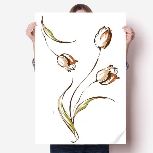 花卉植物郁金香手绘海报贴纸80x55cm墙贴纸卧室家居装饰