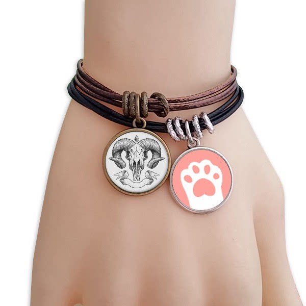 山羊头骨羊角素描插画黑棕手链对饰品猫咪礼物礼品