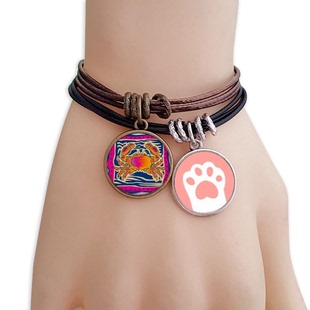 手绘巨蟹座墨西哥版画黑棕手链对饰品猫咪礼物礼品