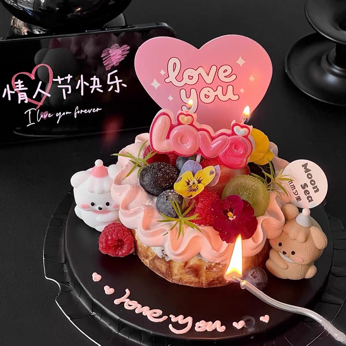 214网红情人节卡通修狗蛋糕装饰摆件粉色love蜡烛情侣告白装扮,节庆用品/礼品,蛋糕/烘焙装饰用品,淘宝优惠券,粉丝福利购,淘宝优惠卷