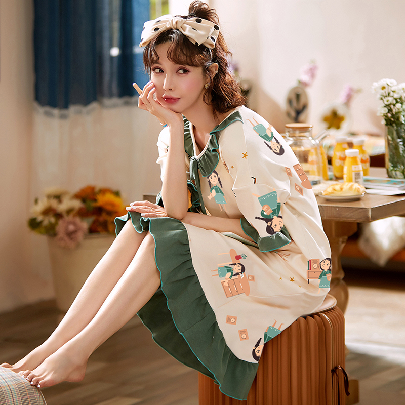 睡衣女2022年新款睡裙女夏季薄款吊带纯棉短袖大码孕妇家居服春天