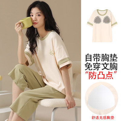 睡衣女纯棉短袖可爱家居服套装