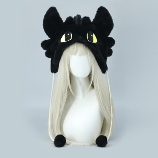 动漫驯龙同人高手无牙仔黑煞小黑龙白龙兽耳帽子可爱毛绒护耳帽