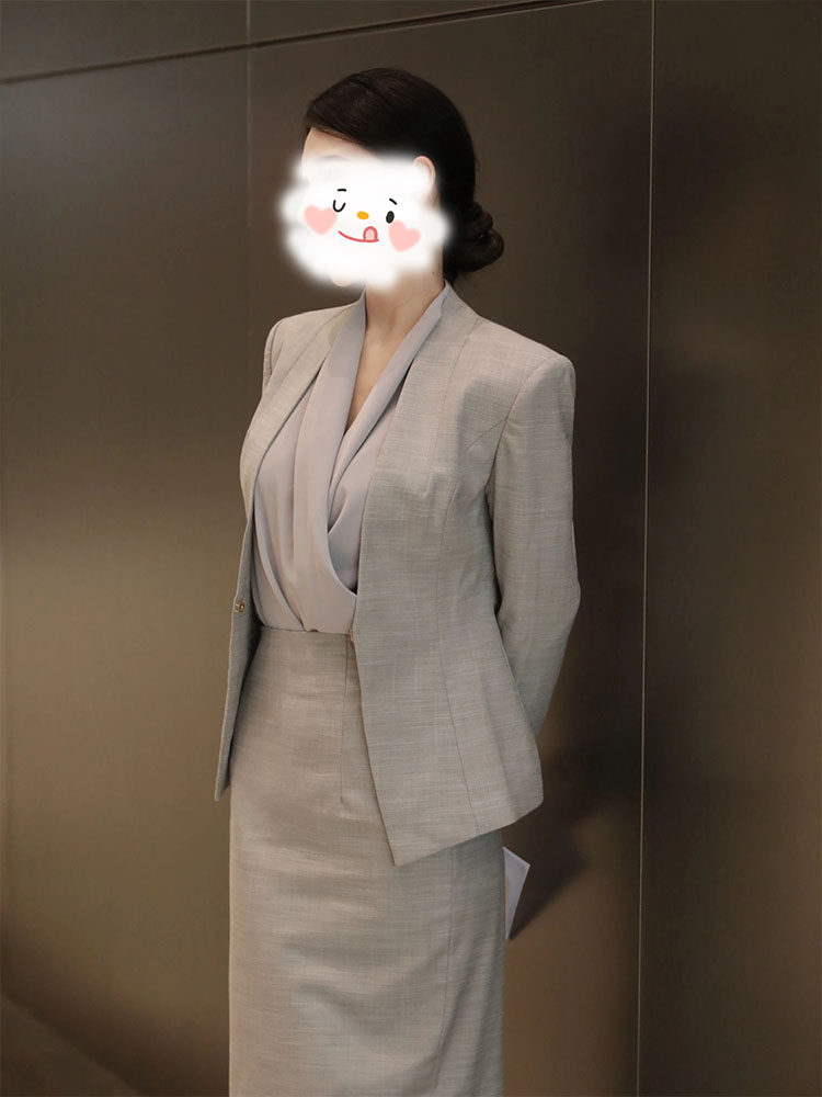 GRAY PROFESSIONAL WEAR TEMPERAMENT GODDESS FAN HIGH-END SUIT SKIRT AUTUMN WORK CLOTHES HOST FRONT DESK RECEPTION FORMAL WEAR