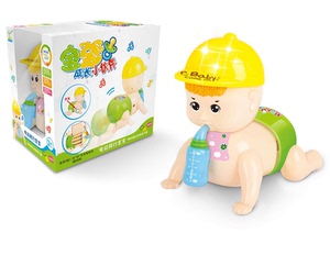 益智儿童电动奶瓶爬宝宝玩具大眼萌仔娃娃电动音乐带可爱爬行玩具