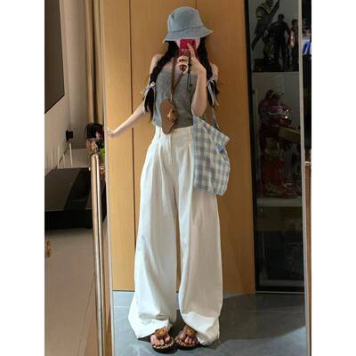 高个子加长版白色牛仔裤女夏季休闲裤慵懒女裤宽松裤子拖地阔腿裤