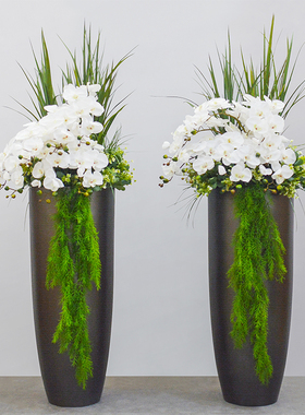 银灰色插花艺玻璃钢落地大花瓶简约现代家居架空层软装饰品插花器