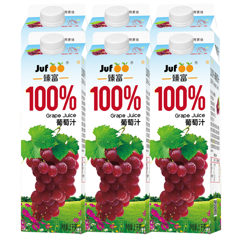 臻富纯果汁100%葡萄汁1kg*6大瓶