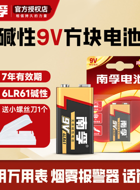 南孚9V电池碱性九伏6LR61方块烟雾报警器万用表电池通用6f22叠层方形玩具车遥控器无线话筒麦克风干电池1604g