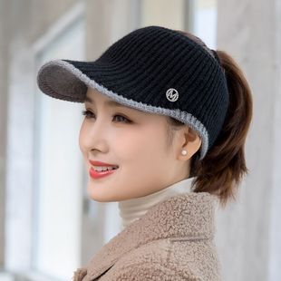空顶毛线帽女秋冬款保暖骑车帽子韩版棒球帽针织户外运动鸭舌帽子