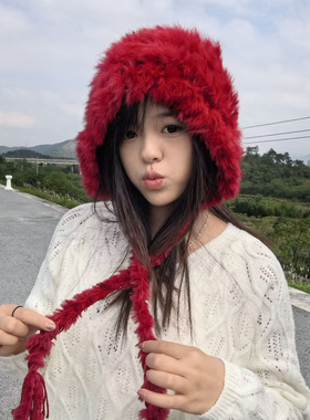 冬季女款毛绒包头冷帽护耳显脸小