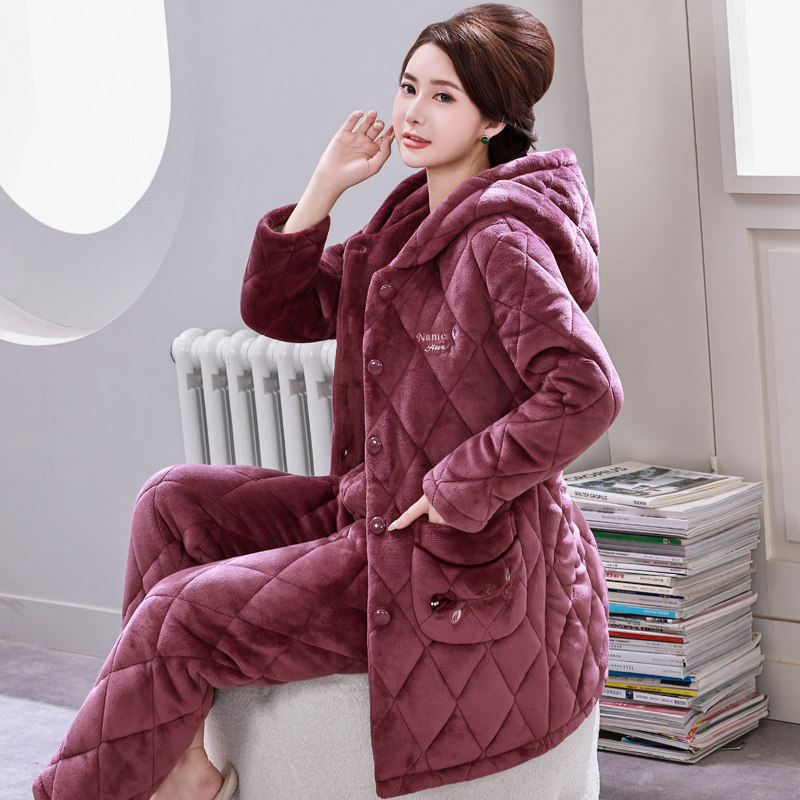 加长款连帽睡衣女秋冬季中老年妈妈珊瑚绒夹棉加厚保暖加绒家居服,女士内衣/男士内衣/家居服,睡衣/家居服套装,淘宝优惠券,粉丝福利购,淘宝优惠卷