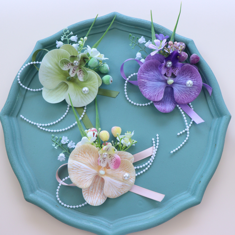 森系婚礼蝴蝶兰胸花磁吸