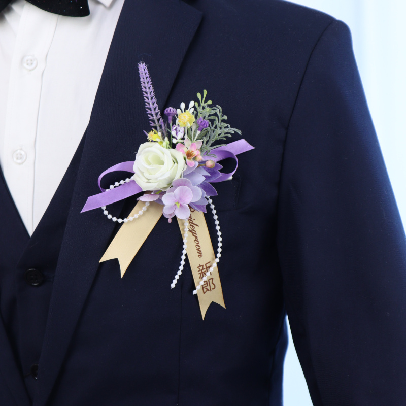 原创紫色玫瑰森系婚礼蝴蝶新郎新娘结婚胸花伴郎伴娘姐妹团手腕花