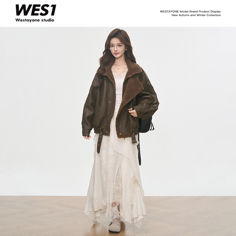 10.17新品 WESTAYONE皮毛一体机车服皮衣外套