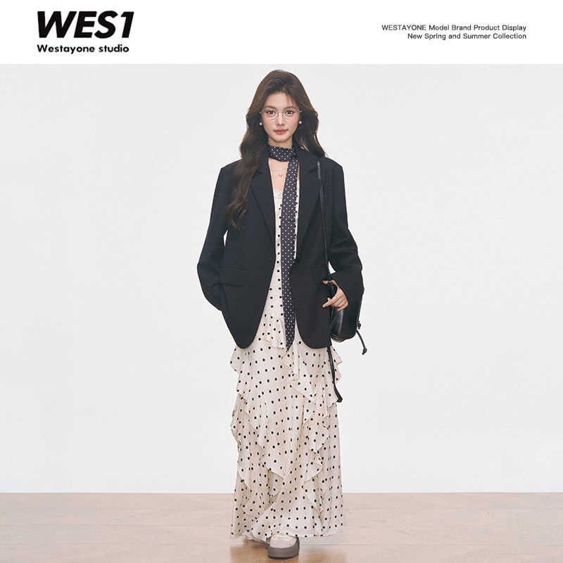 【妧雪呀】WESTAYONE 波点连衣裙女春夏显瘦通勤高级感+黑色西装