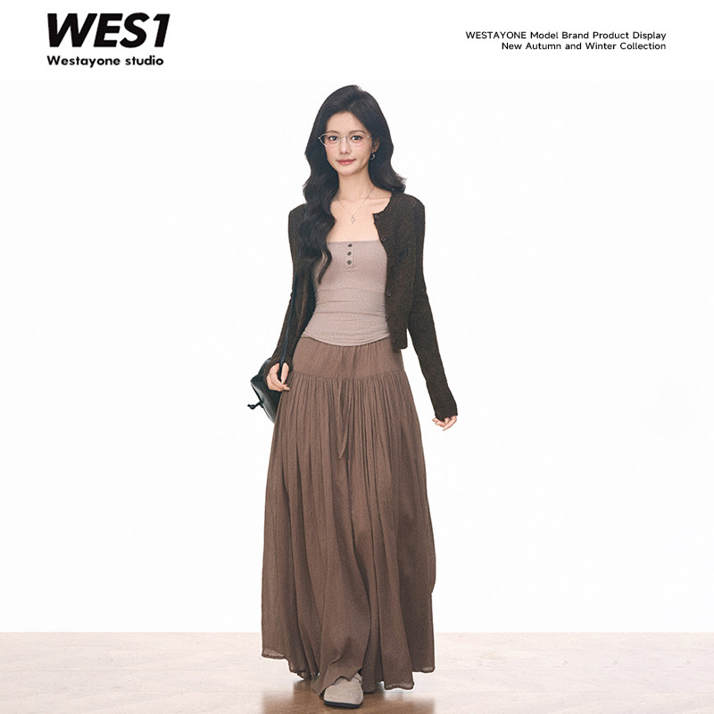 【妧雪呀】WESTAYONE 镂空长袖针织开衫+针织吊带+裙裤