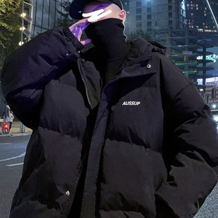 男士保暖外套冬季2024新款韩版潮流加厚冬装黑色连帽学生时尚百搭