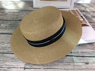 欧美夏季复古金色编织草帽小蜜蜂女士时尚宽檐防晒出游遮阳平顶帽