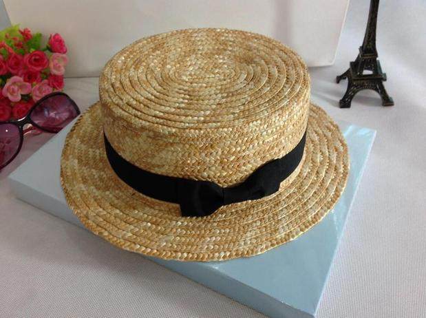 明星同款平顶平沿麦秆草帽小清新遮阳礼帽夏季防晒帽女士夏季韩版