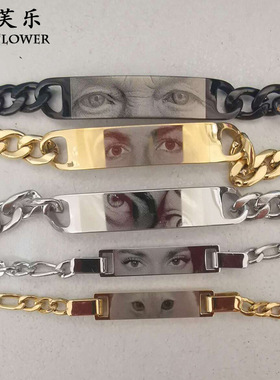 Customized eyes picture diy激光刻图手链跨境热销不锈钢情侣