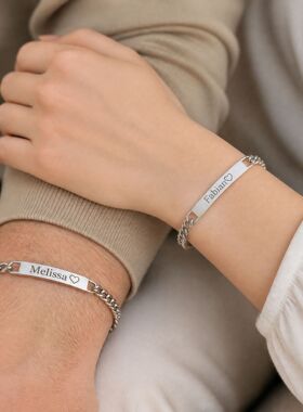 Customized 钛钢情侣手链个性化刻字玫瑰金古巴链男女款小众手饰