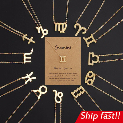 Zodiac women necklace alloy gold silver gift couple girls