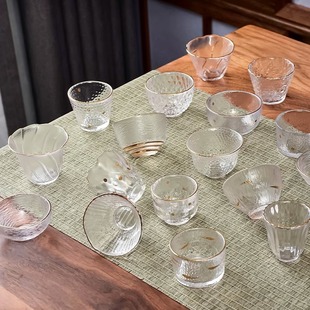 日式初雪金边小杯子锤纹玻璃主人杯透明酒杯清酒杯一口杯功夫茶杯