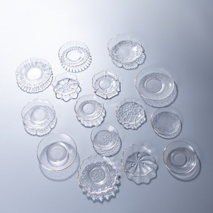 日式金边玻璃杯垫茶道功夫茶杯托个人玻璃茶托茶垫茶碟配件小杯垫