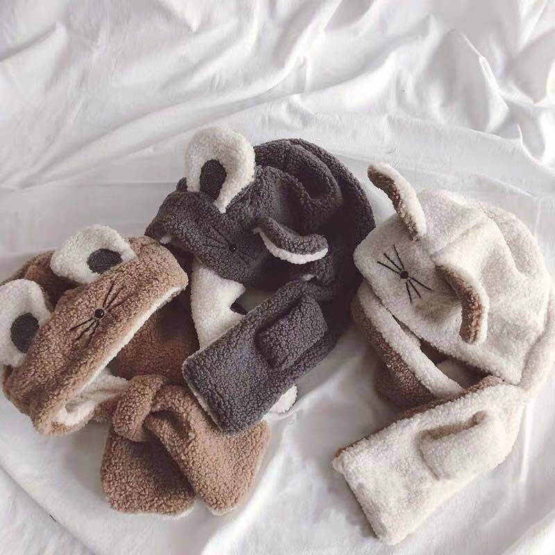 宝宝帽子加厚婴幼儿韩版围脖毛绒帽套头帽可爱超萌保暖护耳帽